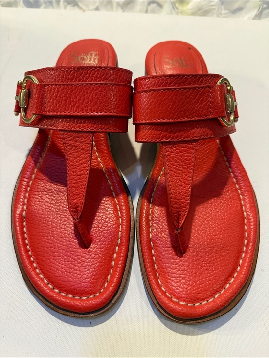 Sofft Shoes - Sofft Red Leather Slide Sandals with Gold Ring Detail